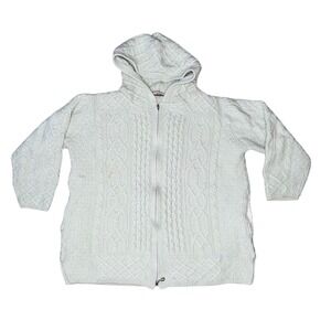 Aran Crafts Ireland Cable Knit Wool Zip Up‎ Hoodie Sweater Mint Green